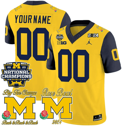 Michigan Wolverines 2023 National Champions & Rose Bowl Patch Vapor Custom Jersey- All Stitched