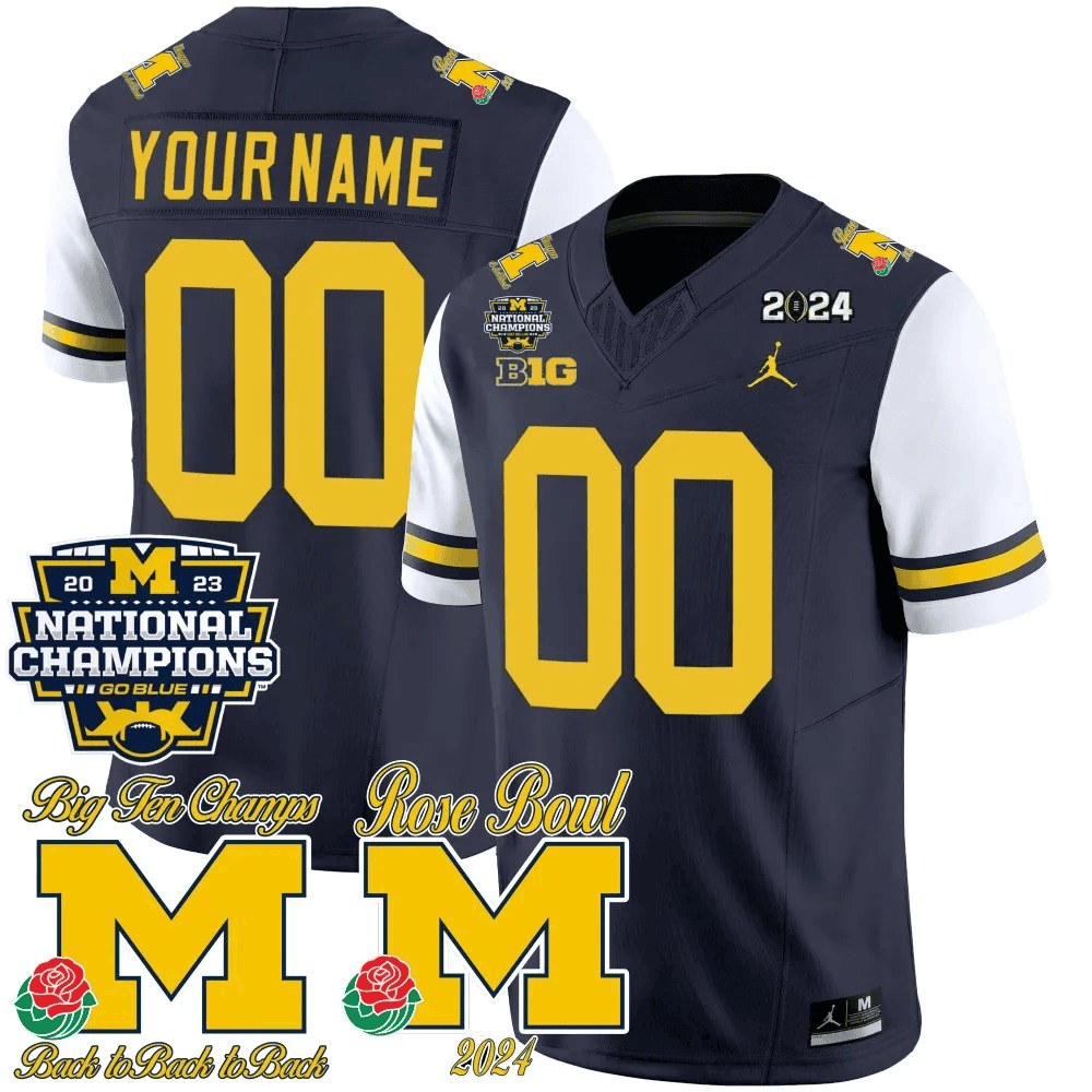 Michigan Wolverines 2023 National Champions & Rose Bowl Patch Vapor Custom Jersey- All Stitched