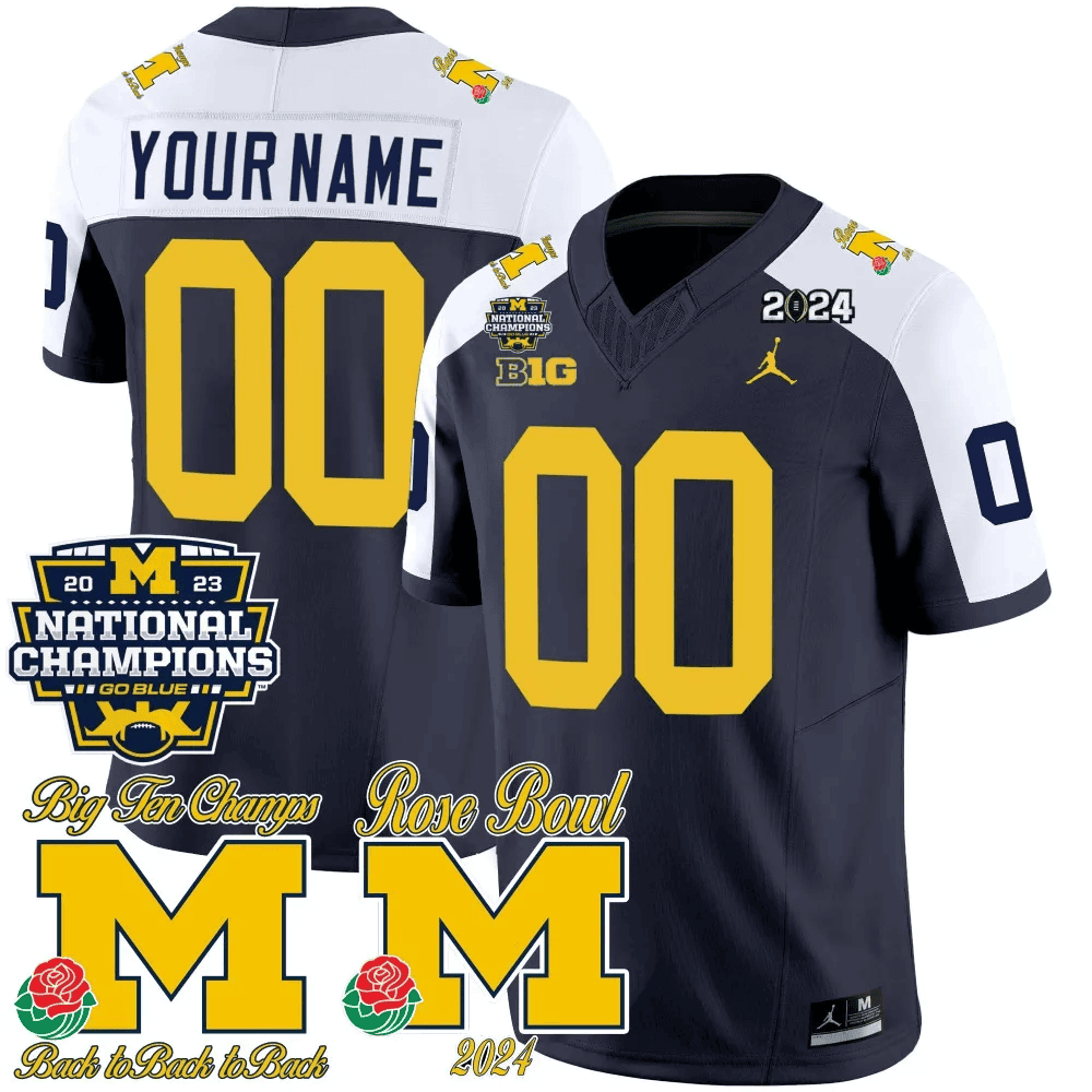 Michigan Wolverines 2023 National Champions & Rose Bowl Patch Vapor Custom Jersey- All Stitched