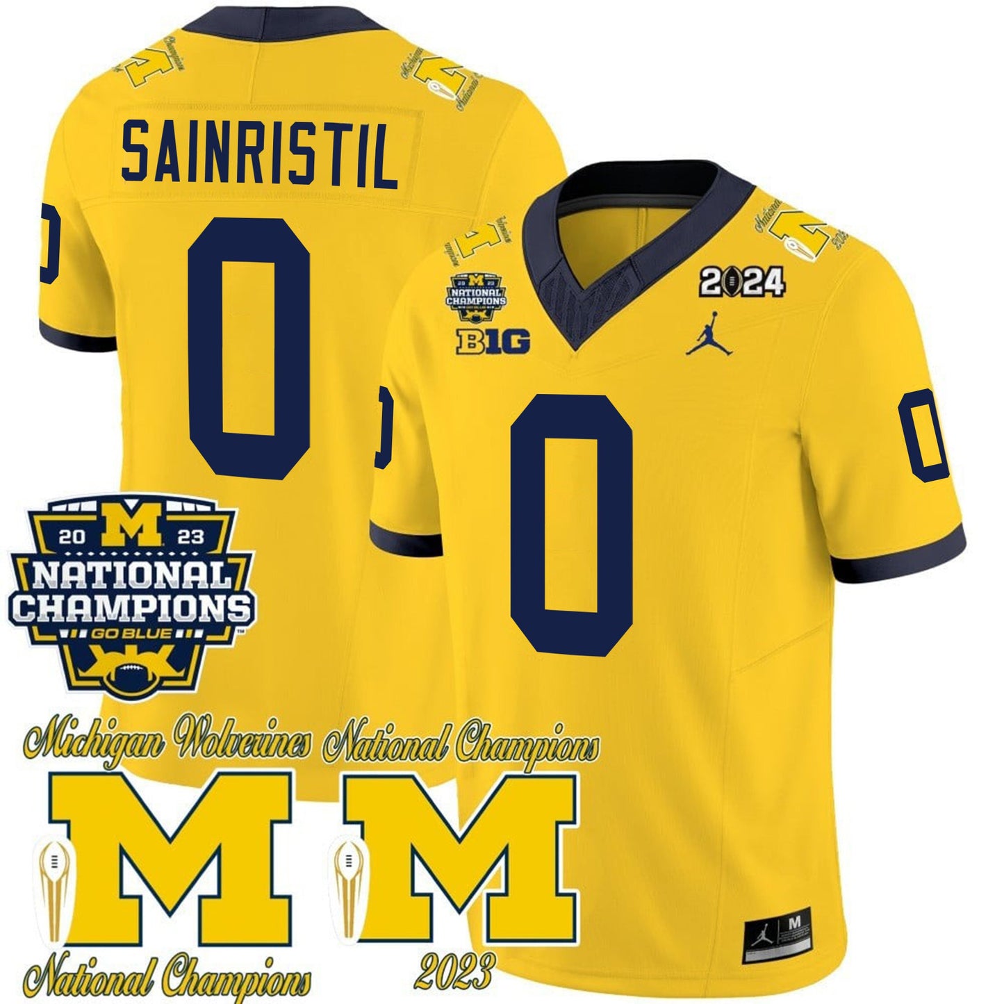 Michigan Wolverines CFP 2023 National Champions Patch Vapor Jersey - All Stitched