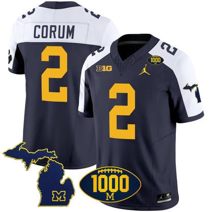 Michigan Wolverines 1000 Wins Patch Vapor Jersey V3 - All Stitched