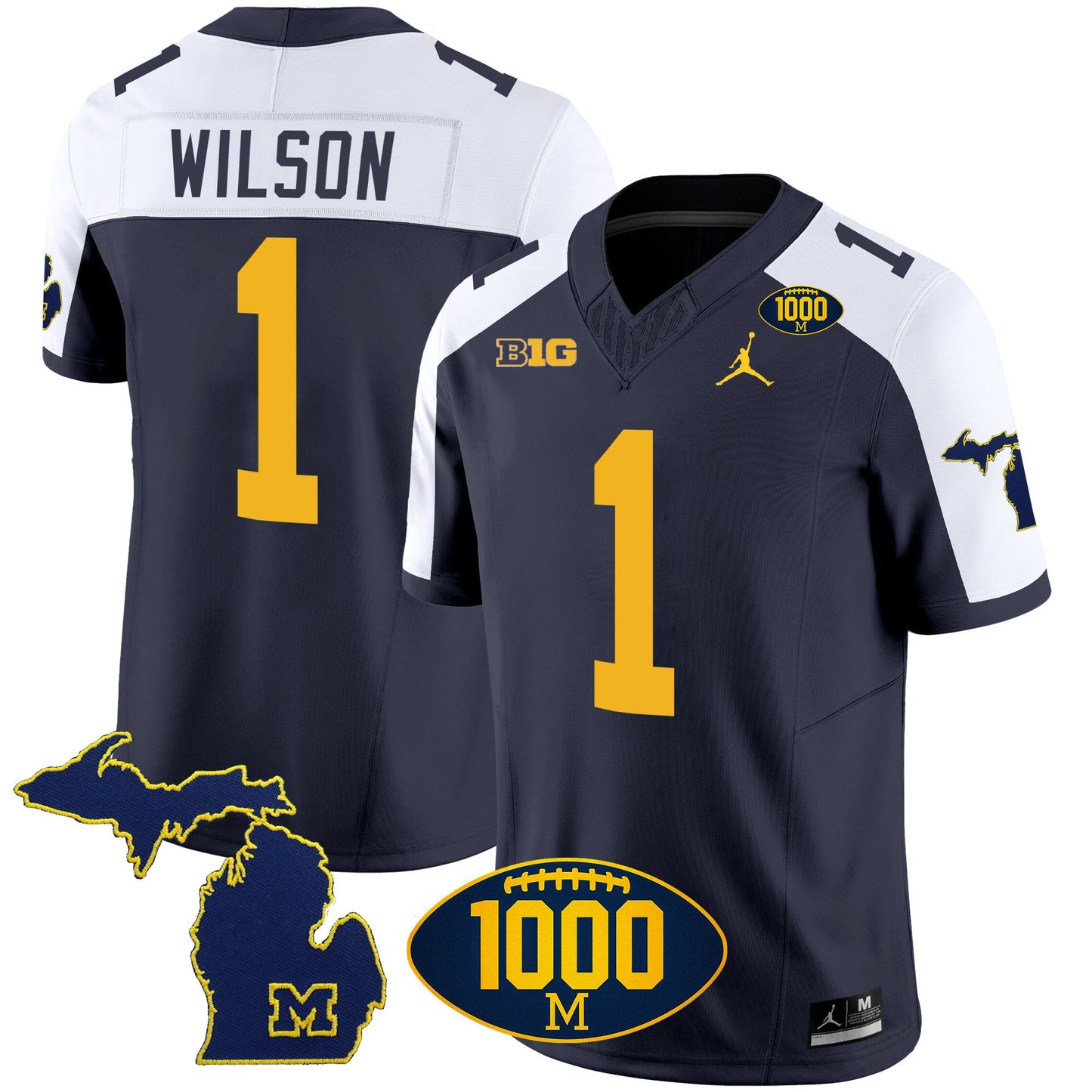 Michigan Wolverines 1000 Wins Patch Vapor Jersey V3 - All Stitched