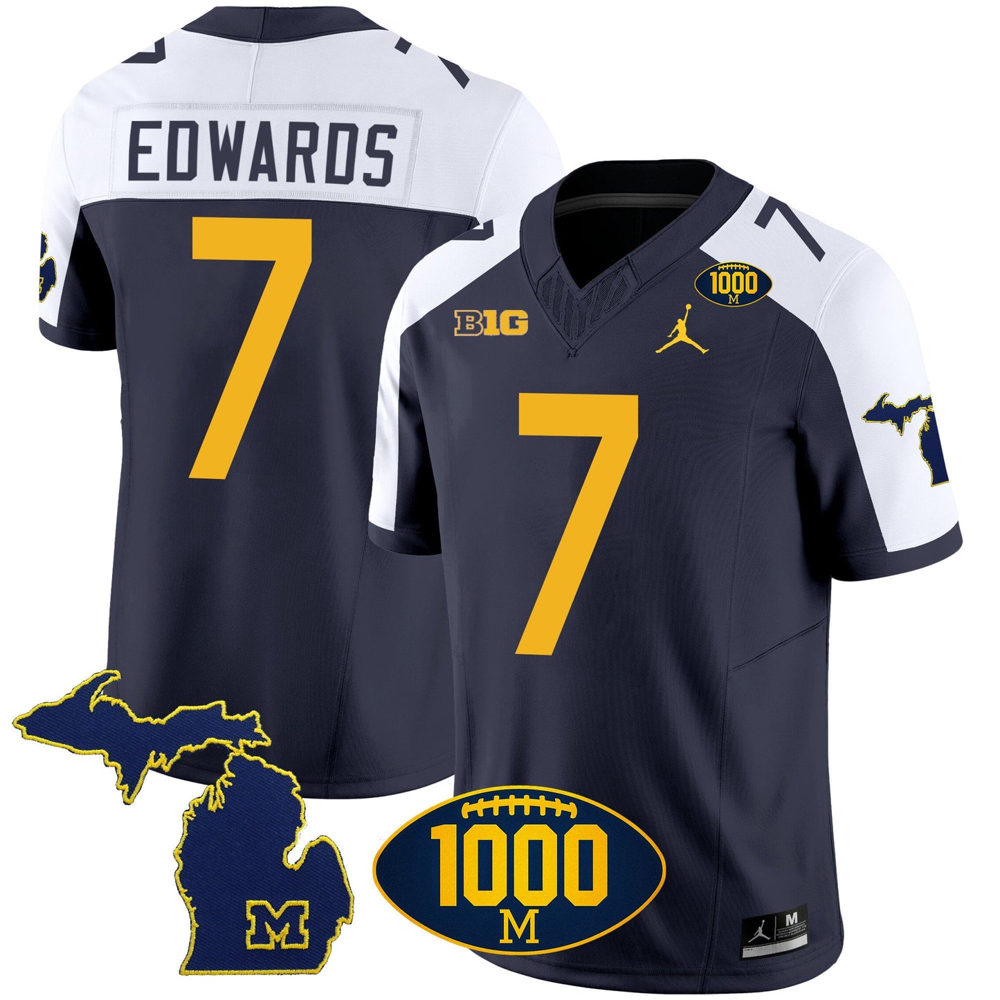 Michigan Wolverines 1000 Wins Patch Vapor Jersey V3 - All Stitched