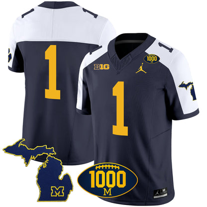 Michigan Wolverines 1000 Wins Patch Vapor Jersey V3 - All Stitched