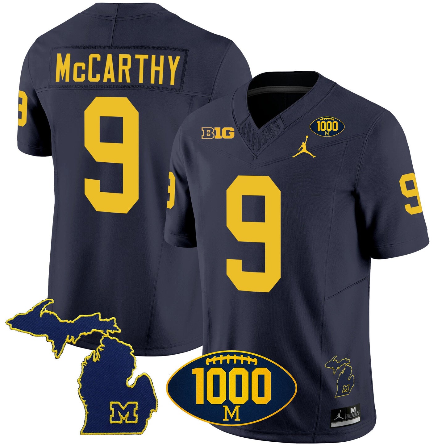 Michigan Wolverines 1000 Wins Patch Vapor Jersey V3 - All Stitched