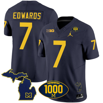 Michigan Wolverines 1000 Wins Patch Vapor Jersey V3 - All Stitched