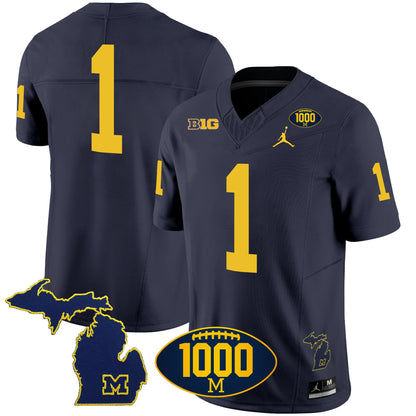 Michigan Wolverines 1000 Wins Patch Vapor Jersey V3 - All Stitched