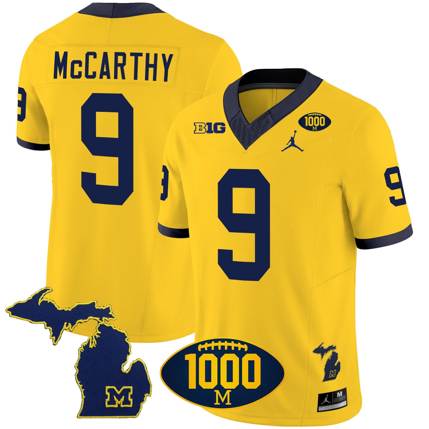 Michigan Wolverines 1000 Wins Patch Vapor Jersey V3 - All Stitched