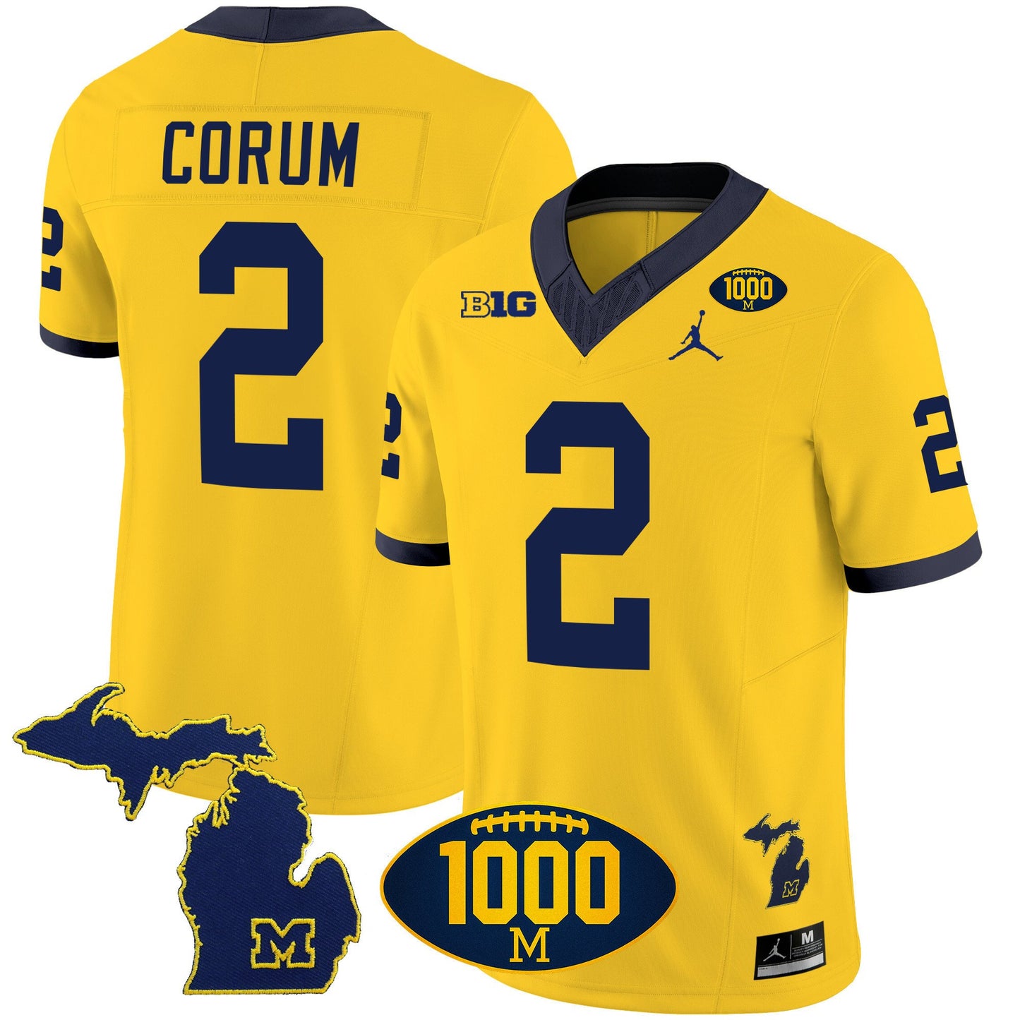 Michigan Wolverines 1000 Wins Patch Vapor Jersey V3 - All Stitched