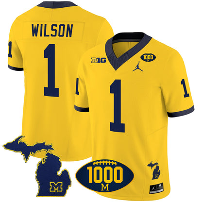 Michigan Wolverines 1000 Wins Patch Vapor Jersey V3 - All Stitched