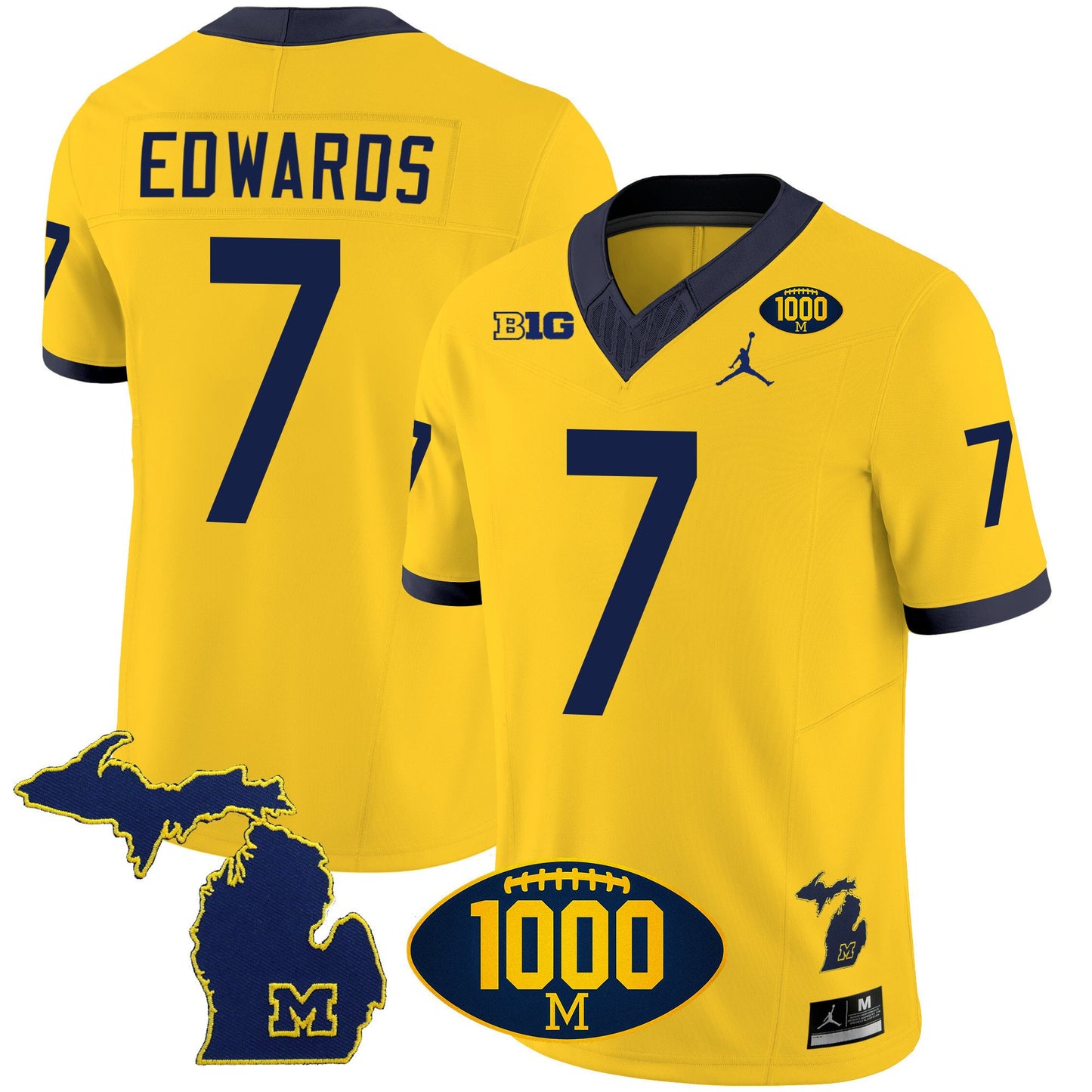 Michigan Wolverines 1000 Wins Patch Vapor Jersey V3 - All Stitched