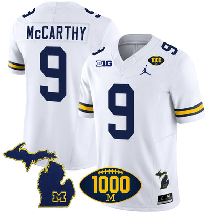 Michigan Wolverines 1000 Wins Patch Vapor Jersey V3 - All Stitched