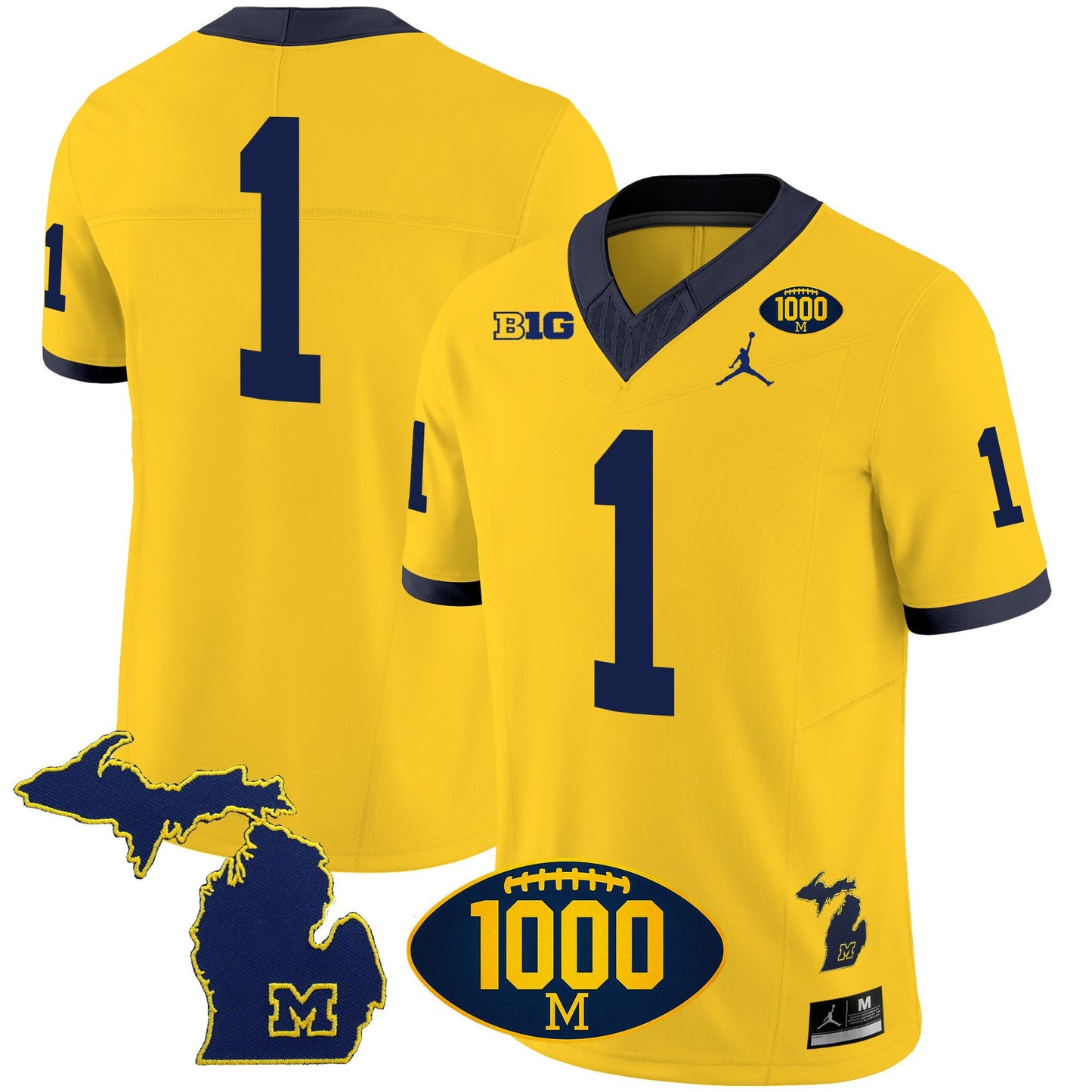 Michigan Wolverines 1000 Wins Patch Vapor Jersey V3 - All Stitched