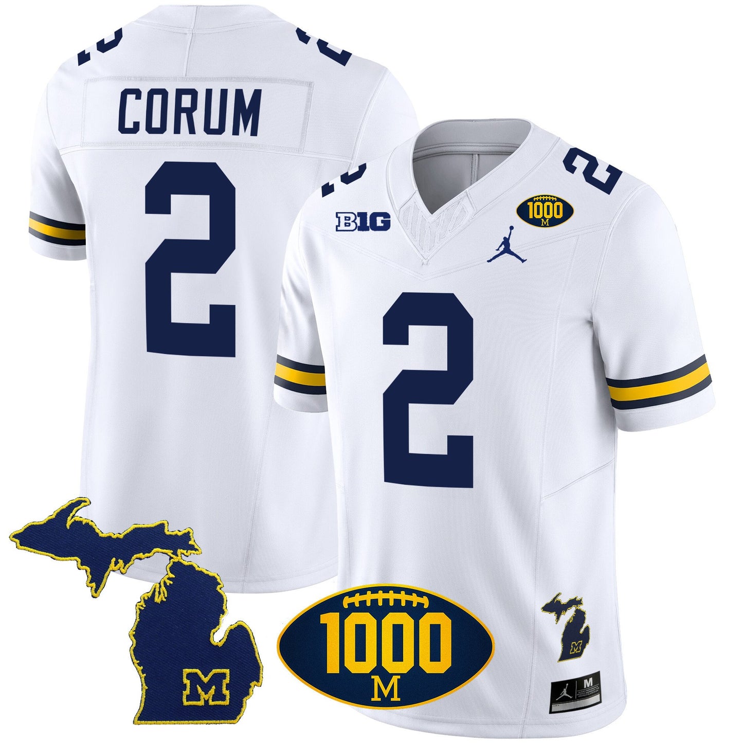 Michigan Wolverines 1000 Wins Patch Vapor Jersey V3 - All Stitched