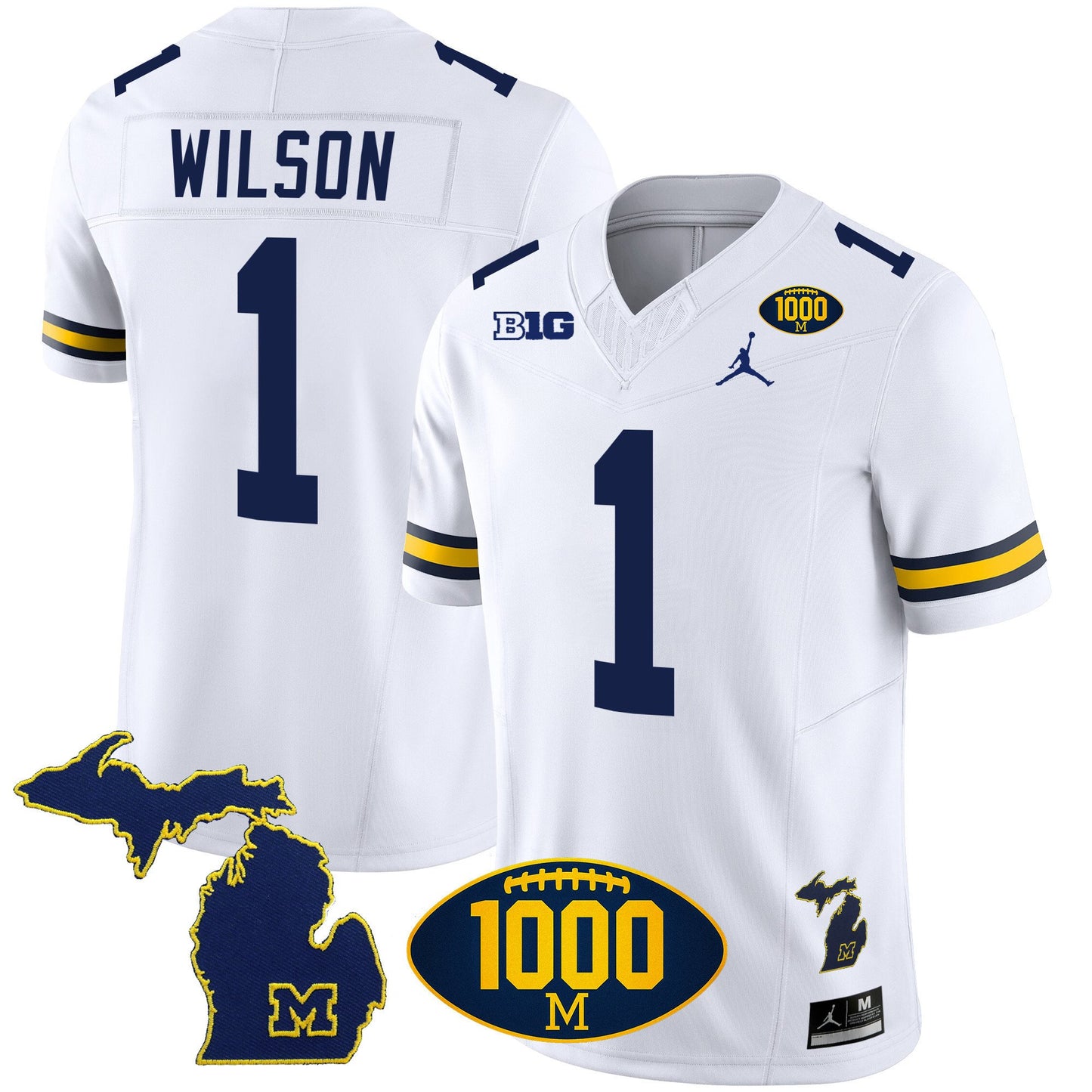 Michigan Wolverines 1000 Wins Patch Vapor Jersey V3 - All Stitched