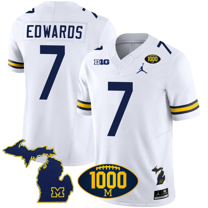 Michigan Wolverines 1000 Wins Patch Vapor Jersey V3 - All Stitched