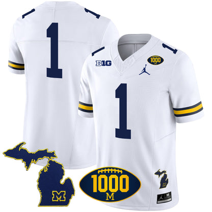 Michigan Wolverines 1000 Wins Patch Vapor Jersey V3 - All Stitched