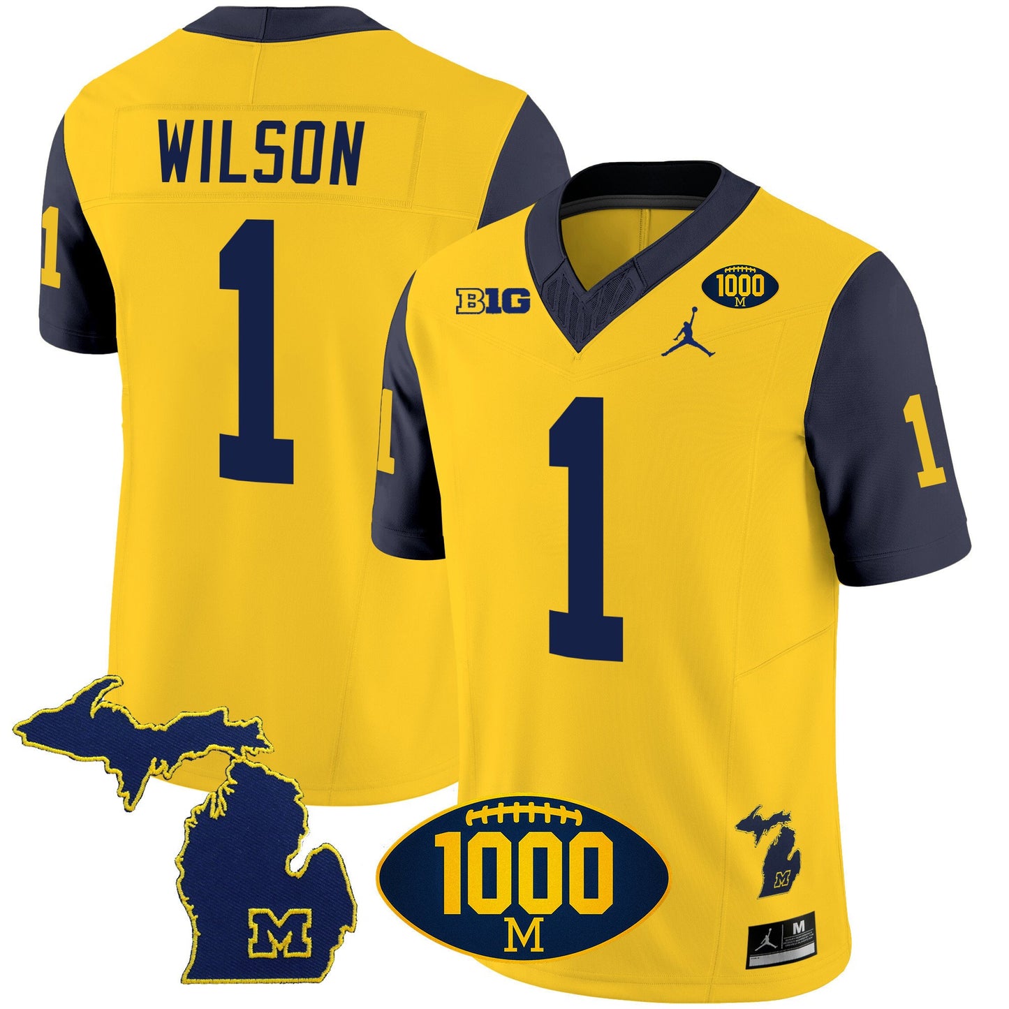 Michigan Wolverines 1000 Wins Patch Vapor Jersey V3 - All Stitched