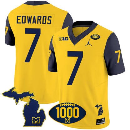 Michigan Wolverines 1000 Wins Patch Vapor Jersey V3 - All Stitched