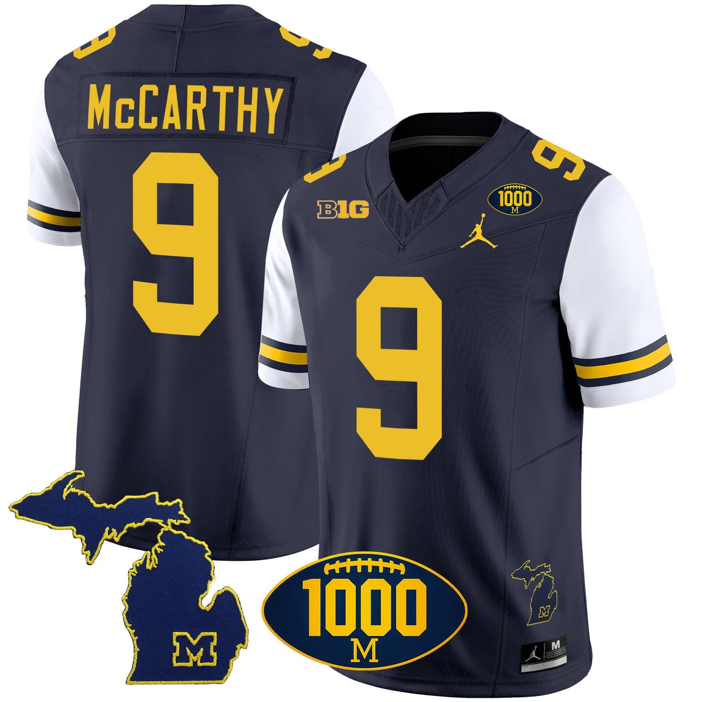 Michigan Wolverines 1000 Wins Patch Vapor Jersey V3 - All Stitched