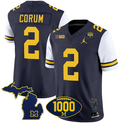 Michigan Wolverines 1000 Wins Patch Vapor Jersey V3 - All Stitched