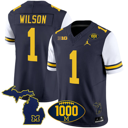 Michigan Wolverines 1000 Wins Patch Vapor Jersey V3 - All Stitched