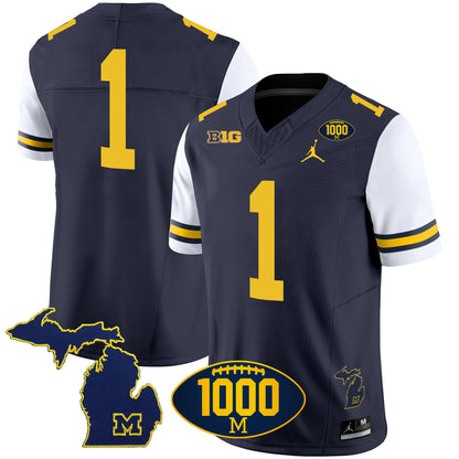 Michigan Wolverines 1000 Wins Patch Vapor Jersey V3 - All Stitched