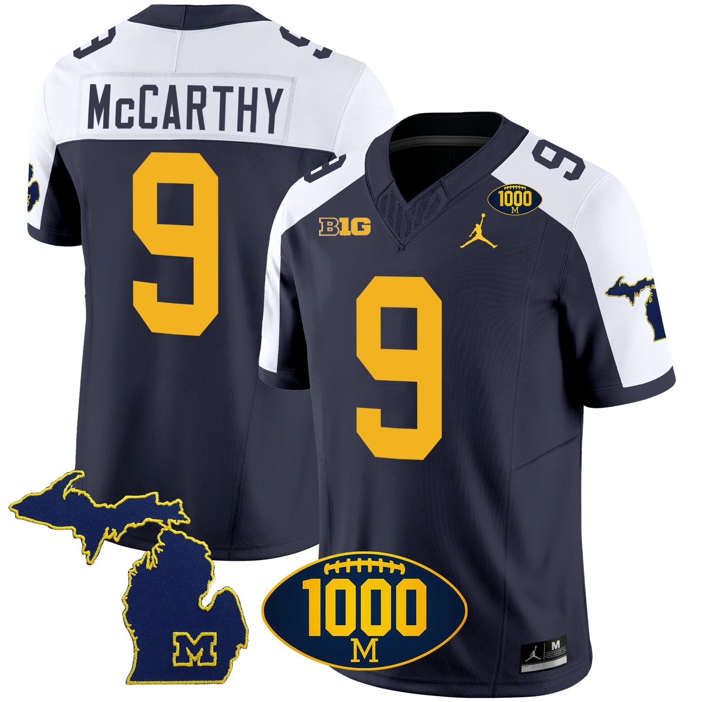 Michigan Wolverines 1000 Wins Patch Vapor Jersey V3 - All Stitched