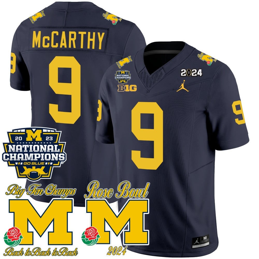 Michigan Wolverines 2023 National Champions & Rose Bowl Patch Vapor Jersey - All Stitched