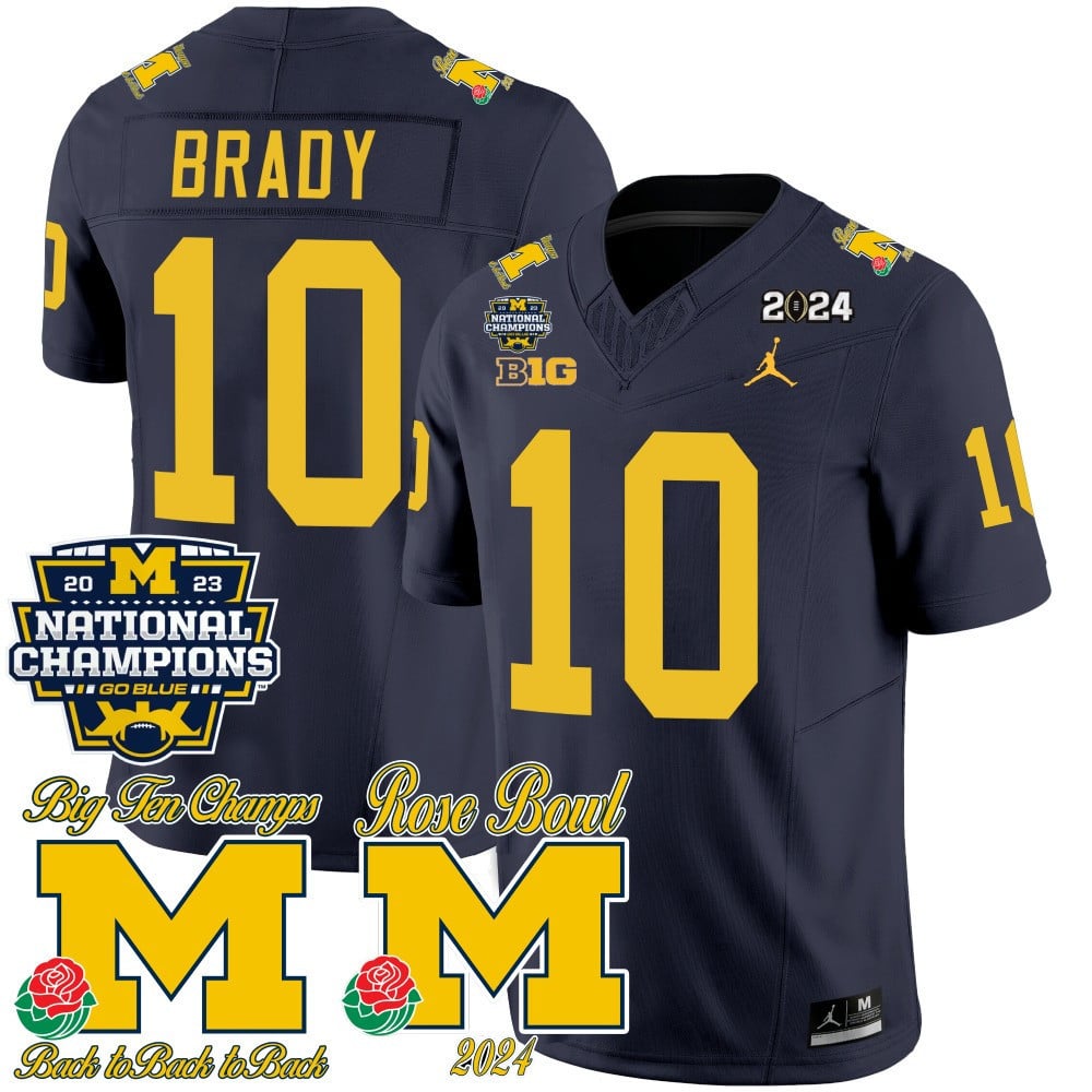 Michigan Wolverines 2023 National Champions & Rose Bowl Patch Vapor Jersey - All Stitched