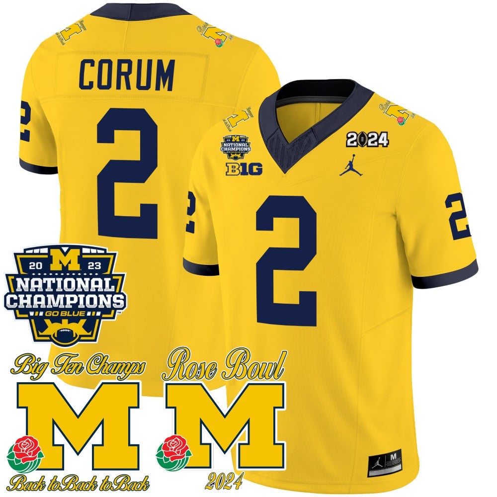 Michigan Wolverines 2023 National Champions & Rose Bowl Patch Vapor Jersey - All Stitched