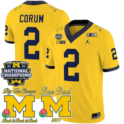 Michigan Wolverines 2023 National Champions & Rose Bowl Patch Vapor Jersey - All Stitched