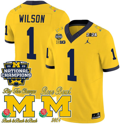 Michigan Wolverines 2023 National Champions & Rose Bowl Patch Vapor Jersey - All Stitched