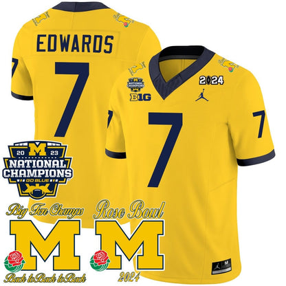 Michigan Wolverines 2023 National Champions & Rose Bowl Patch Vapor Jersey - All Stitched