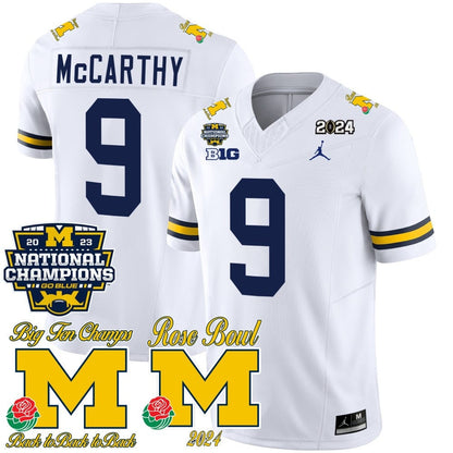 Michigan Wolverines 2023 National Champions & Rose Bowl Patch Vapor Jersey - All Stitched