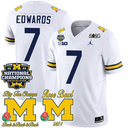 Michigan Wolverines 2023 National Champions & Rose Bowl Patch Vapor Jersey - All Stitched