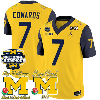 Michigan Wolverines 2023 National Champions & Rose Bowl Patch Vapor Jersey - All Stitched