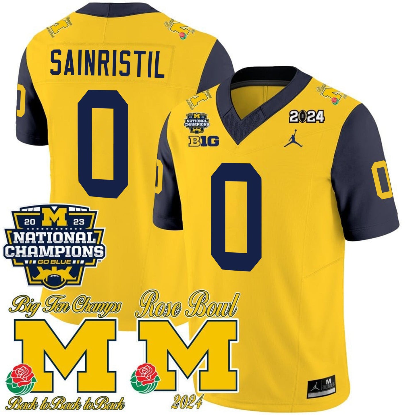 Michigan Wolverines 2023 National Champions & Rose Bowl Patch Vapor Jersey - All Stitched