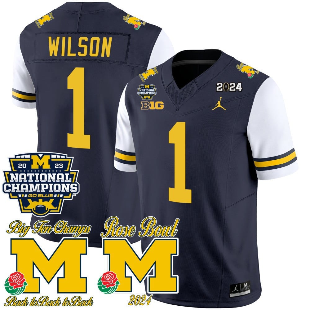 Michigan Wolverines 2023 National Champions & Rose Bowl Patch Vapor Jersey - All Stitched