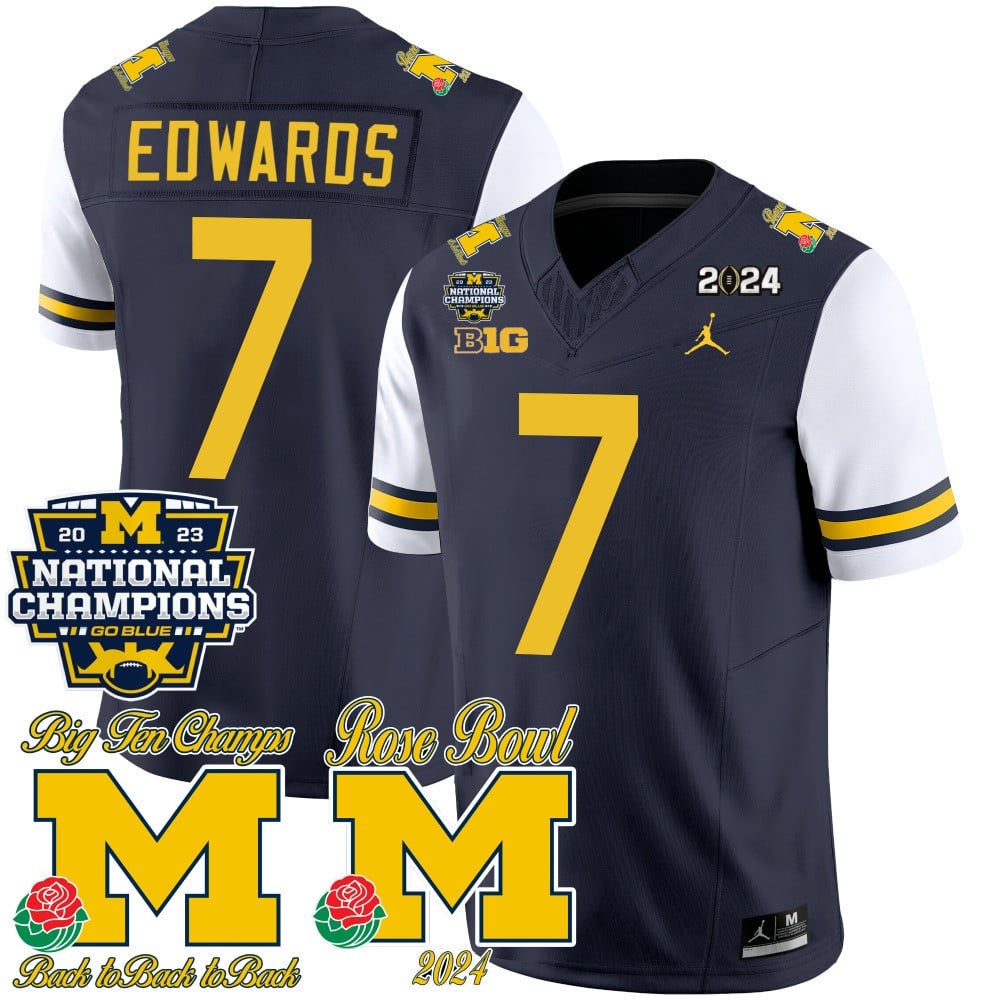 Michigan Wolverines 2023 National Champions & Rose Bowl Patch Vapor Jersey - All Stitched