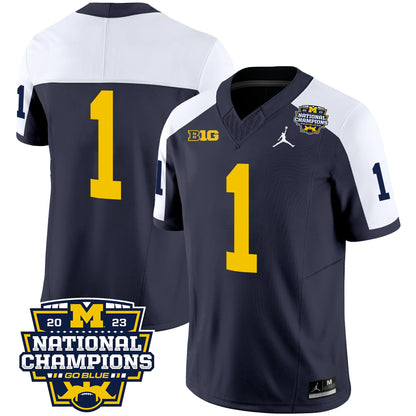 Michigan Wolverines 2023 National Champions Patch Vapor Jersey V2 - All Stitched