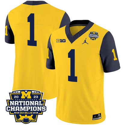 Michigan Wolverines 2023 National Champions Patch Vapor Jersey V2 - All Stitched