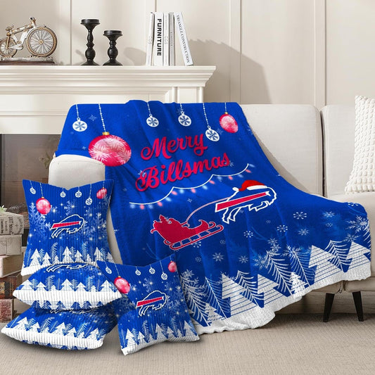 Buffalo Bills | Premium Christmas Fleece Blanket & Throw Pillow Combo MM