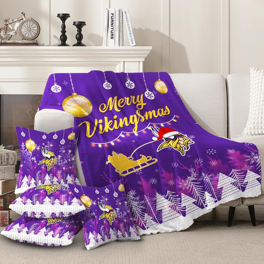 Minnesota Vikings | Premium Christmas Fleece Blanket & Throw Pillow Combo MM
