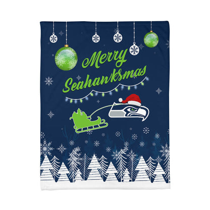 Seattle Seahawks | Premium Christmas Fleece Blanket & Throw Pillow Combo MM