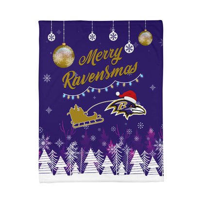 Baltimore Ravens | Premium Christmas Fleece Blanket & Throw Pillow Combo MM