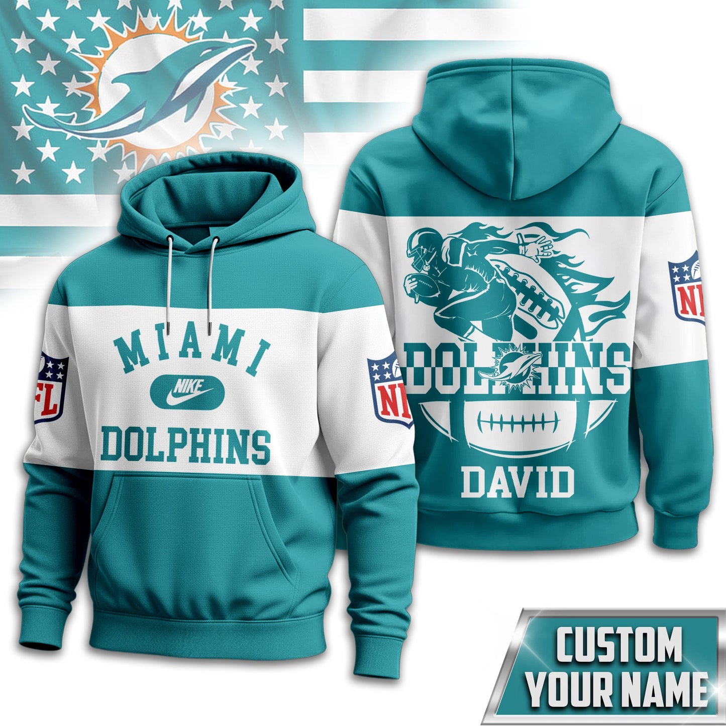 Miami Dolphins | Premium Touchdown Spirit Personalized Hoodie TD