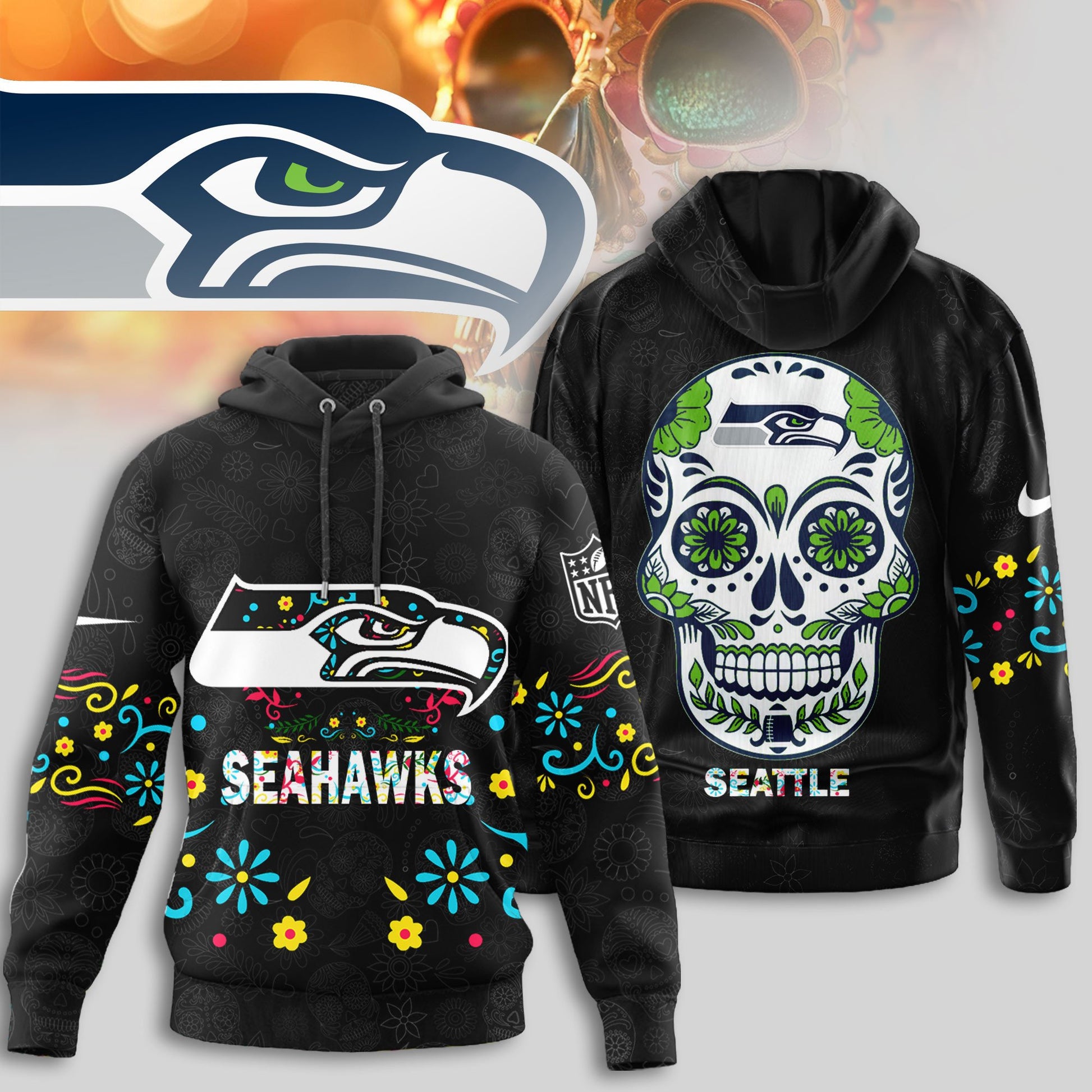 Seattle Seahawks | Premium Dia de los Muertos Limited Editions Hoodie MM