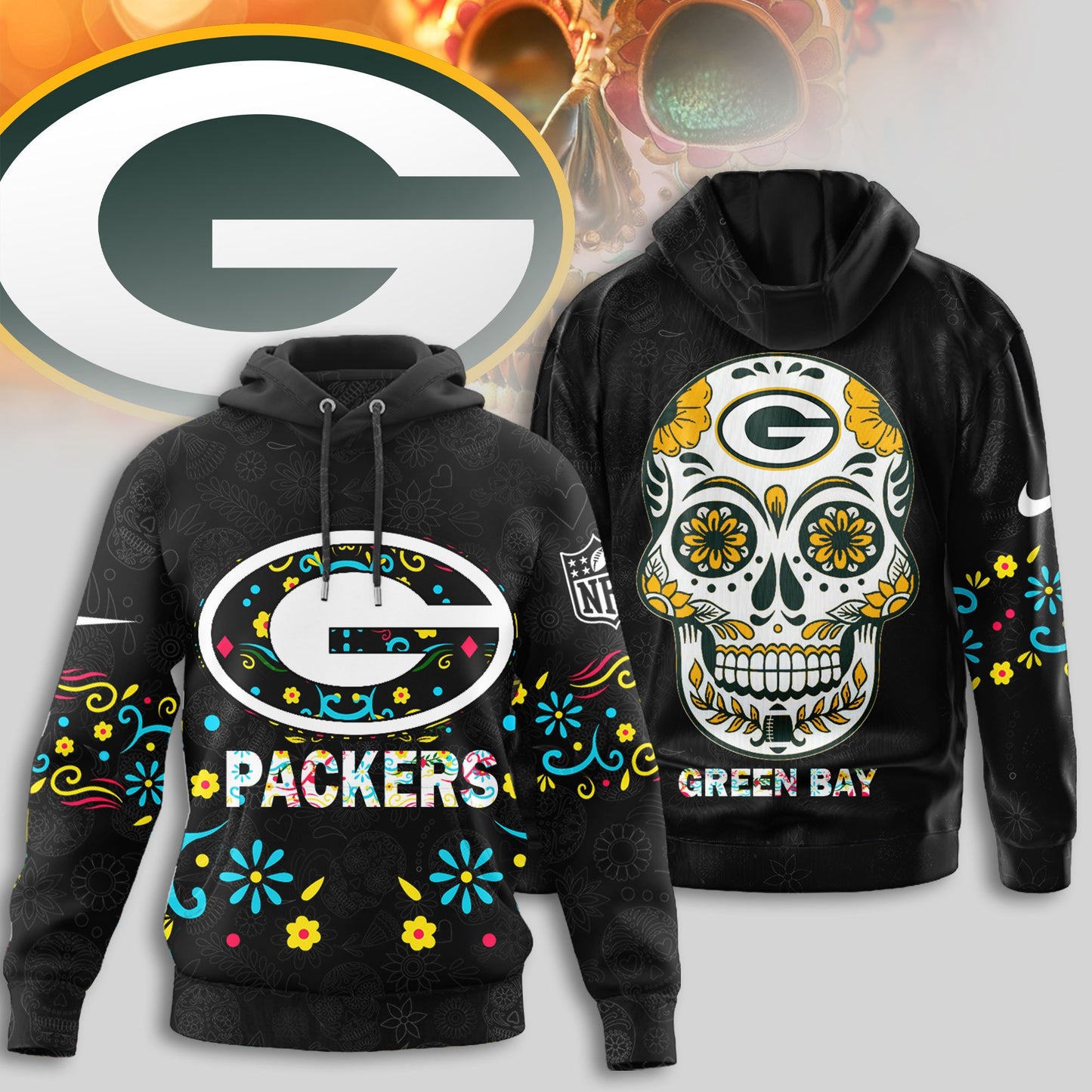 Green Bay Packers | Premium Dia de los Muertos Limited Editions Hoodie MM