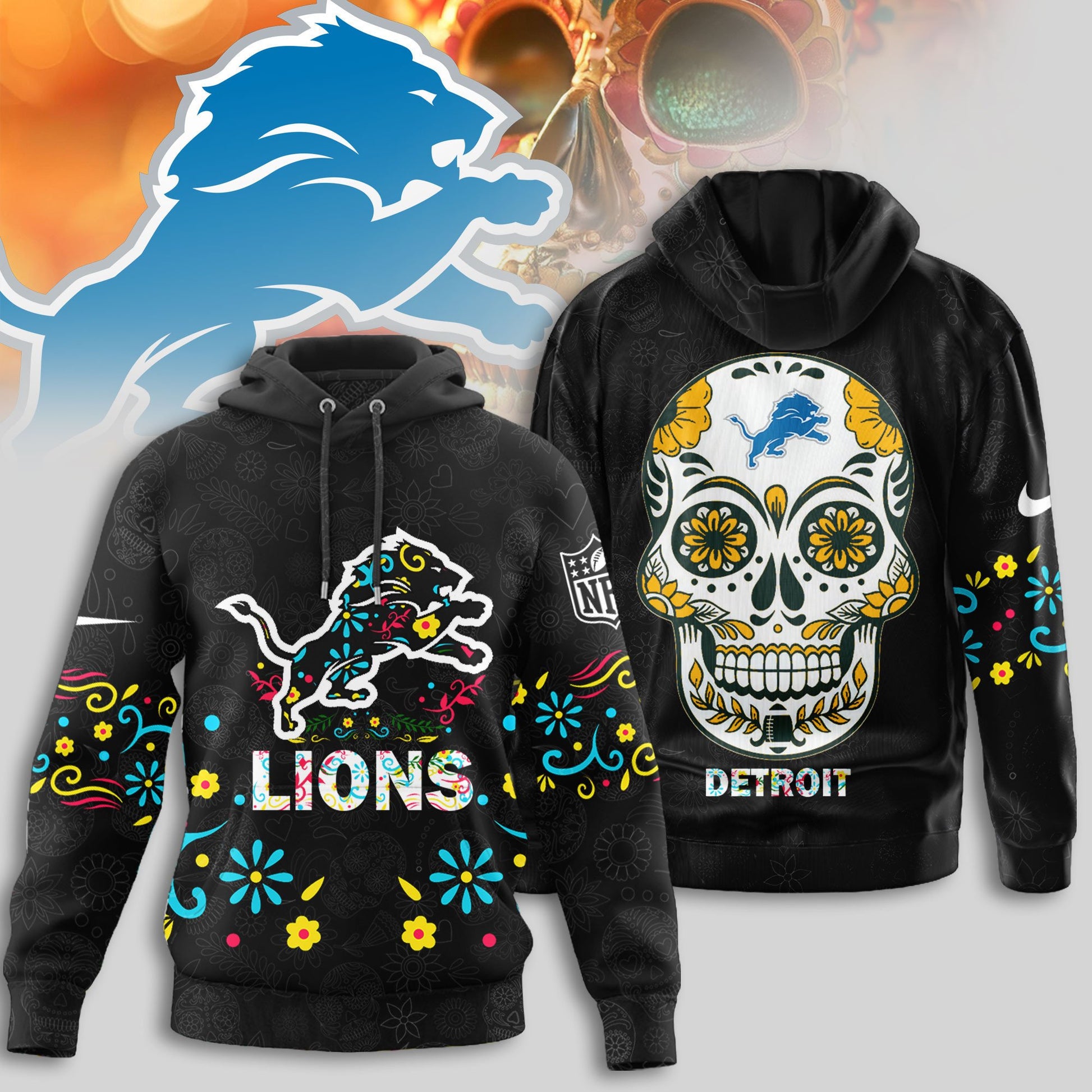 Detroit Lions | Premium Dia de los Muertos Limited Editions Hoodie MM
